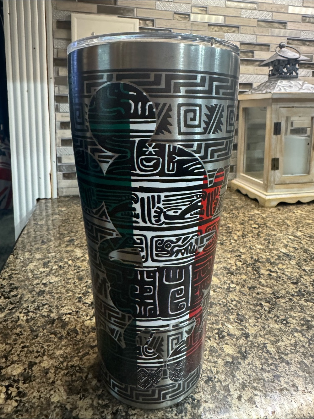Disney Stainless Steel Travel Tumbler with Black, Green & Red Pattern